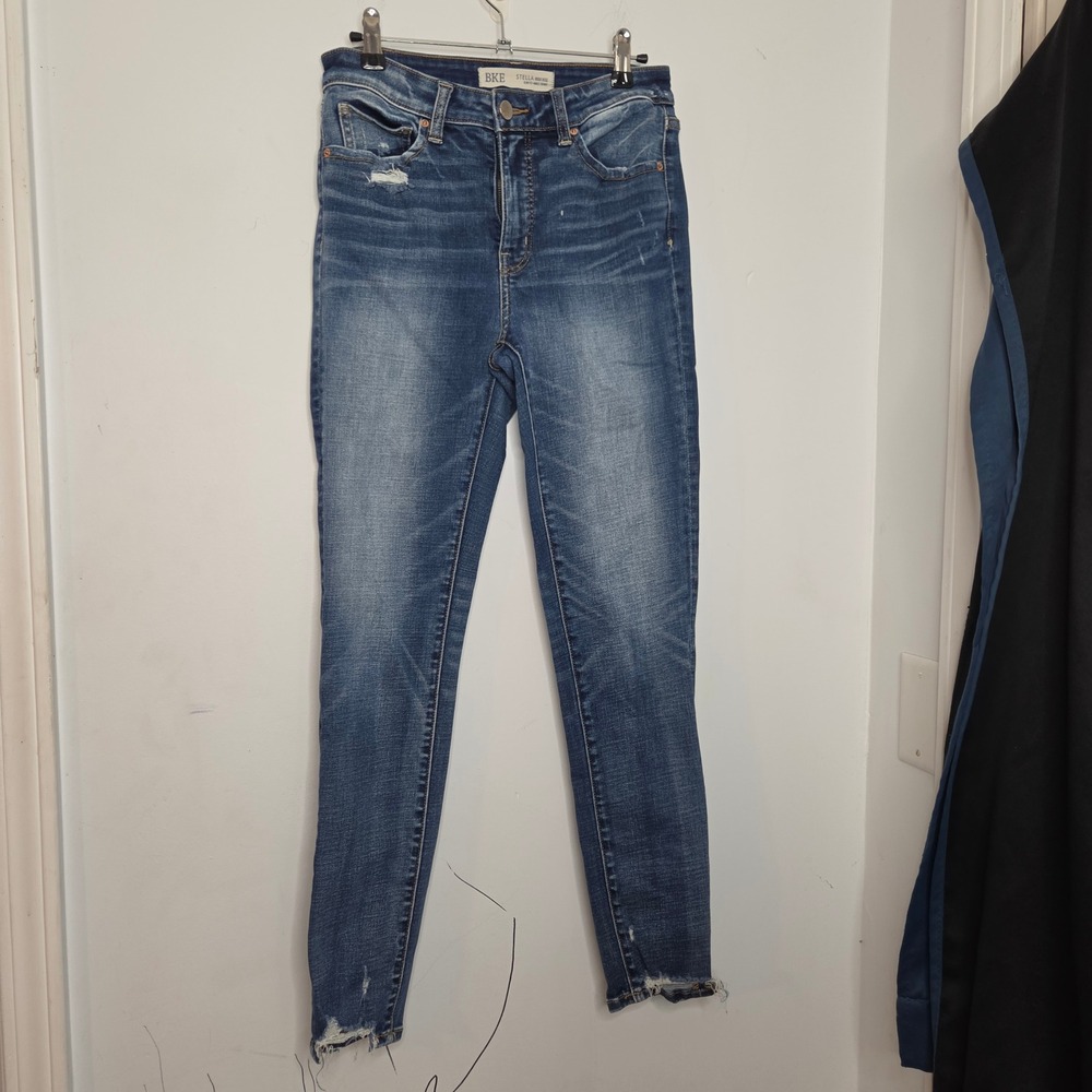 BKE Stella High Rise Slim Fit Ankle Skinny Jeans Blue Distressed Womens Size 26
